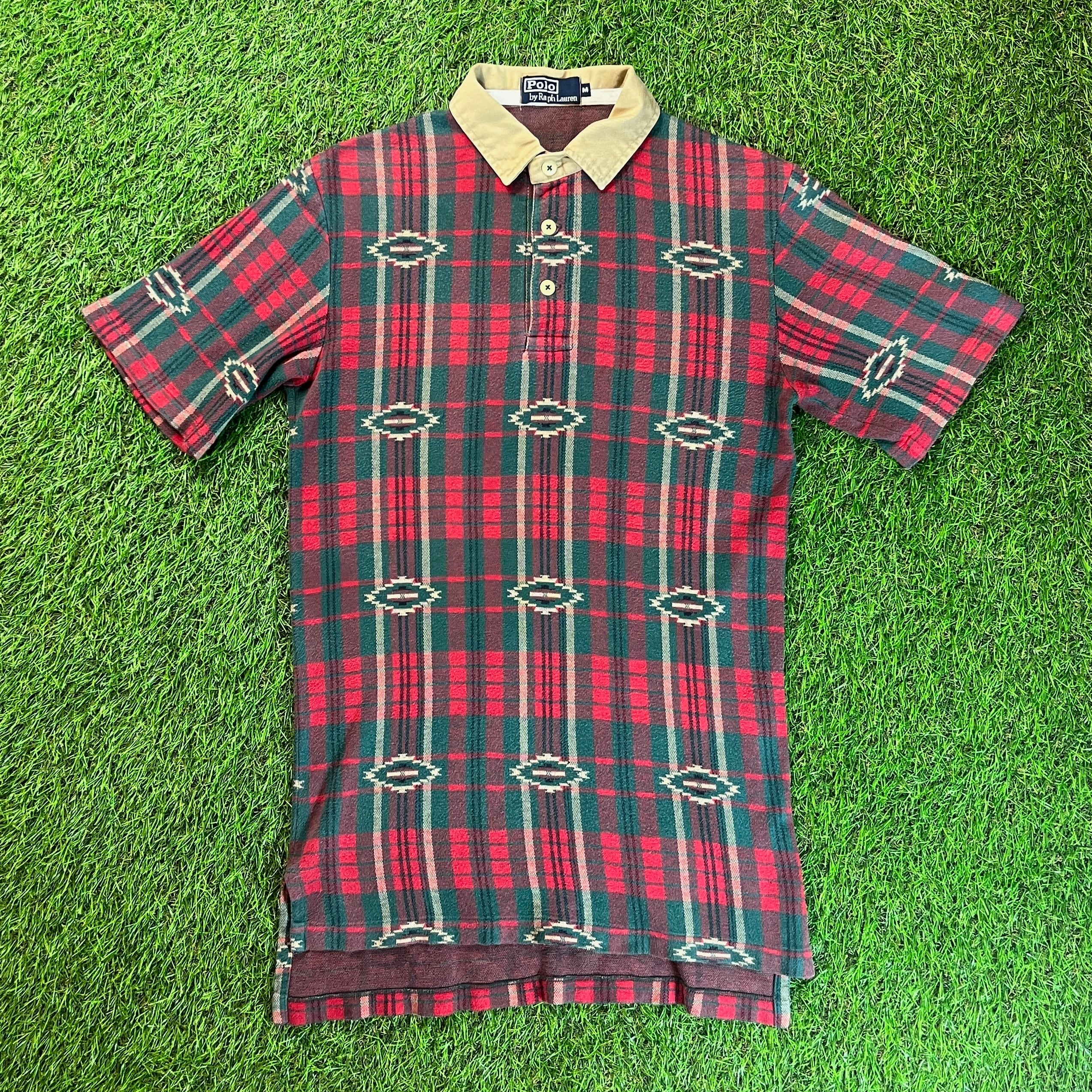 Unisex】 90s POLO Ralph Lauren Native Pattern Checked Polo Shirt