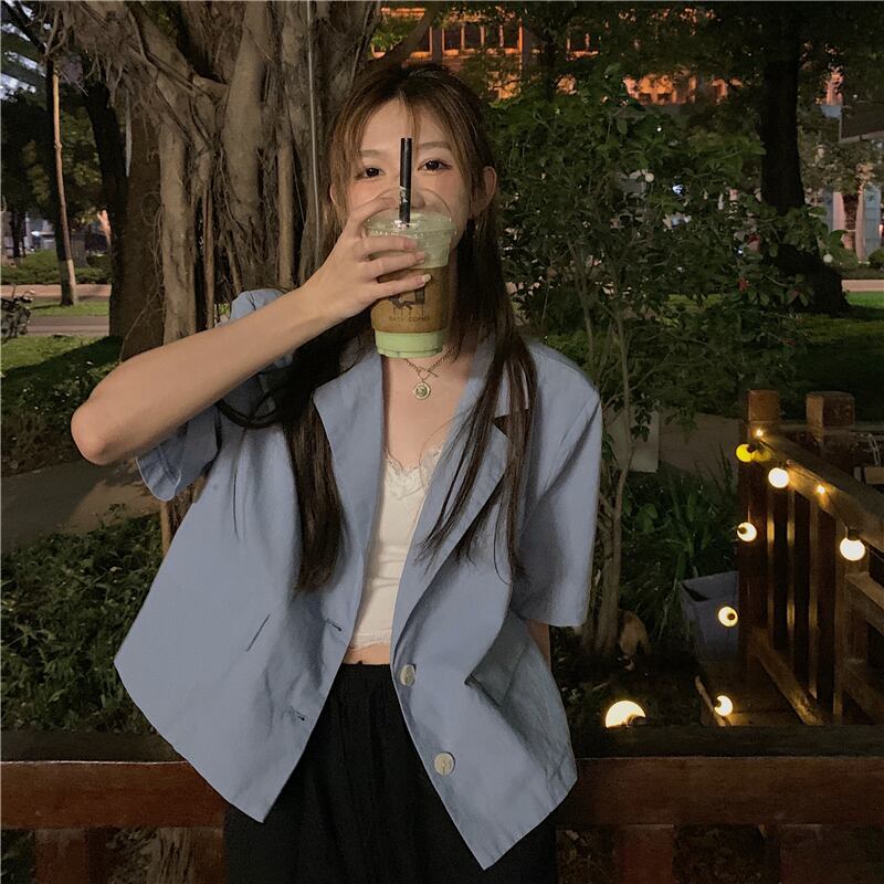 サマー薄手カジュアルショートジャケット レディースカラーカーディガントップス 夏物 ピュア クレセントシティ76176350590