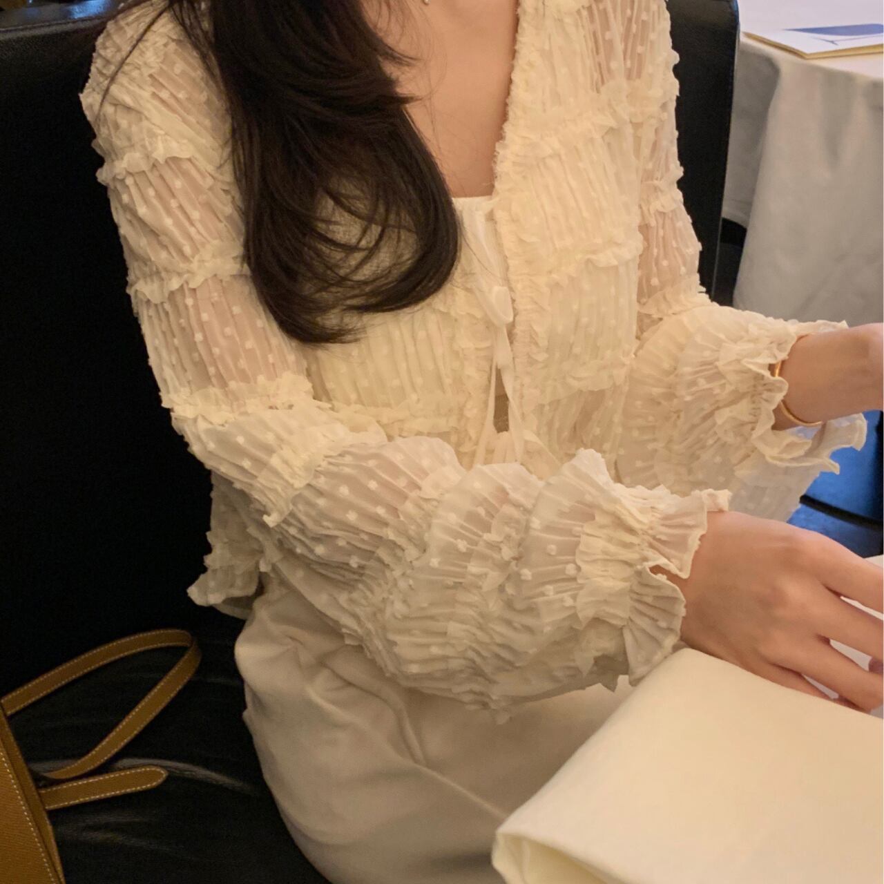 ドットプリーツショートトップス A4375