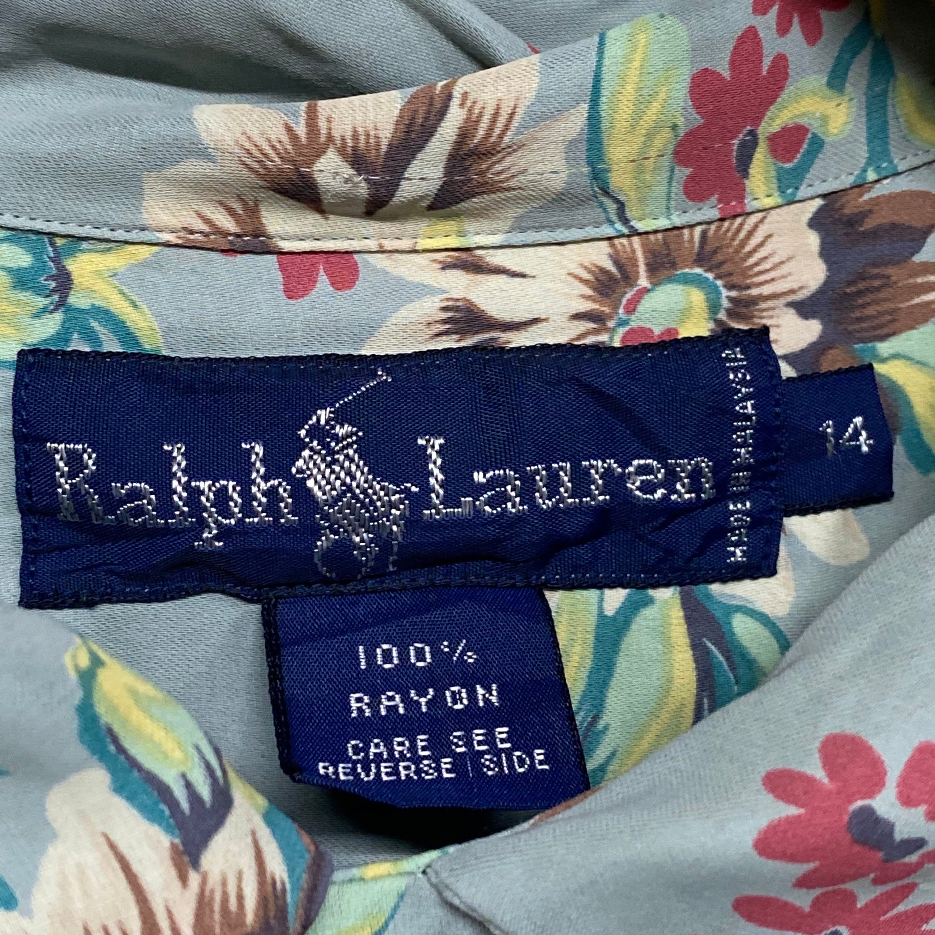 90年代 RALPH LAUREN ラルフローレン 花柄 総柄 半袖レーヨンシャツ