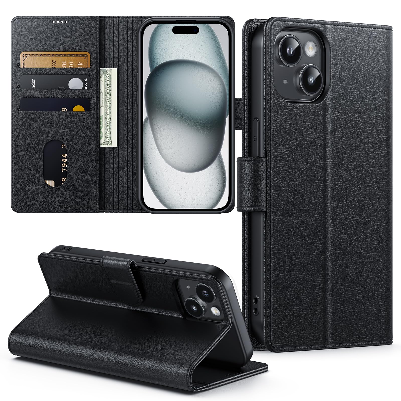 NIMASO iPhone 15用ケース 手帳型 財布型 PUレザーケース 携帯カバー カード収納 全面保護 耐衝撃 スタンド機能