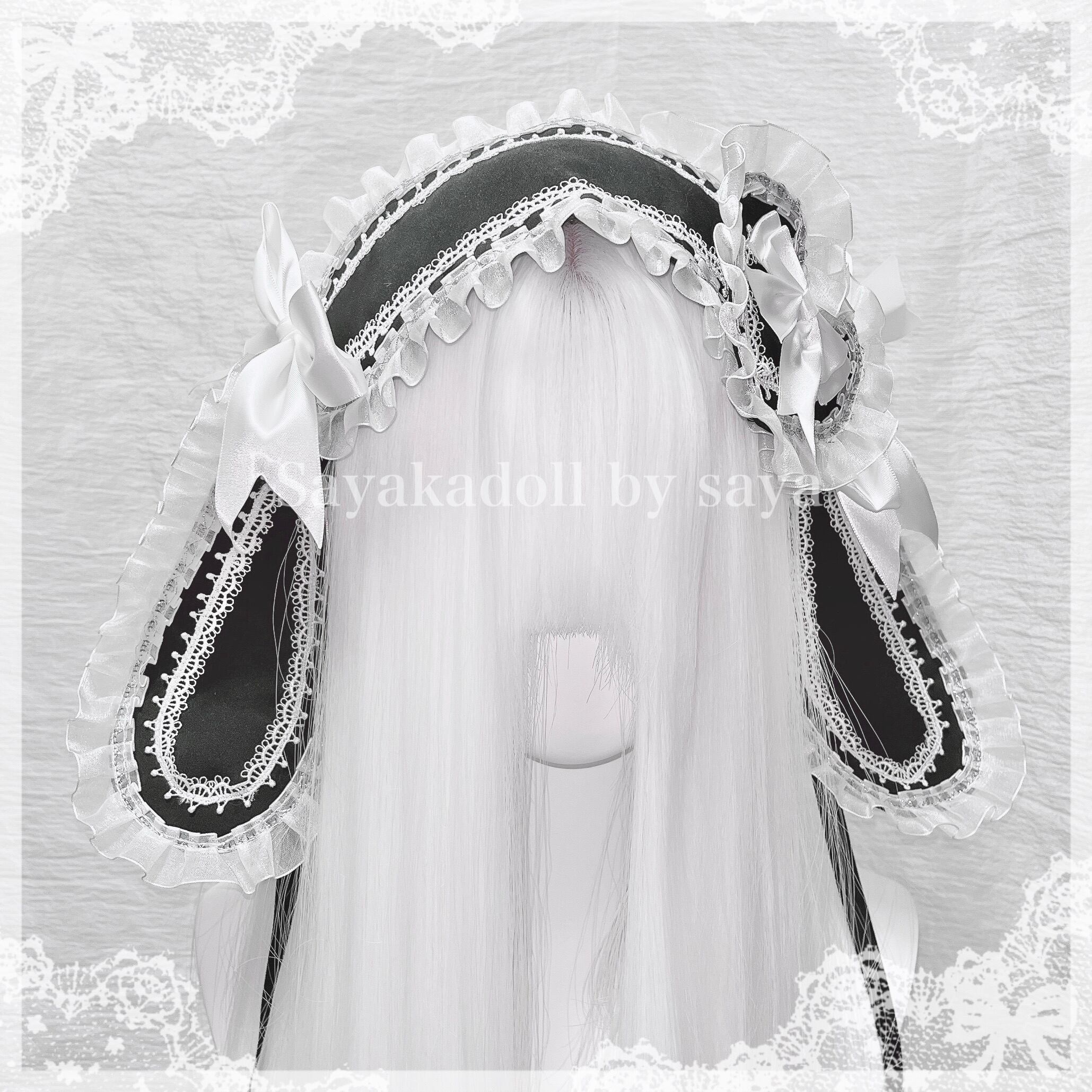♡ Lop ear フリルレース うさみみリボンヘッドドレス black×white