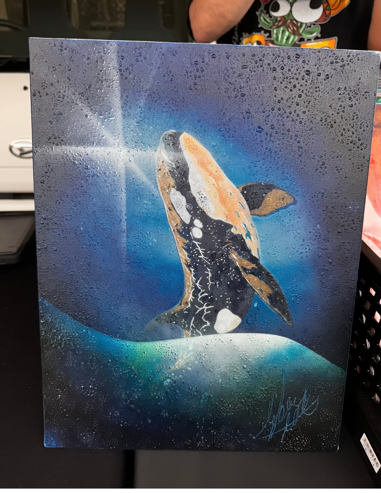 油絵額縁入り「シャチ」サイズF6