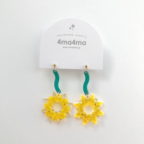 【12/14(日)21:00-12/17(水)12:00まで限定❣️】4ma4ma / スターボム ピアス（ネオンオレンジ×ゴールドラメ）