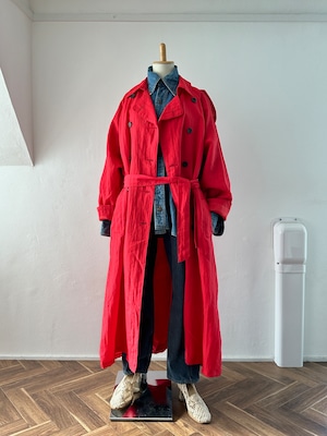 80-90's red nylon trench coat