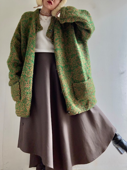 1970s Vintage Oversized Mix Knit Cardigan