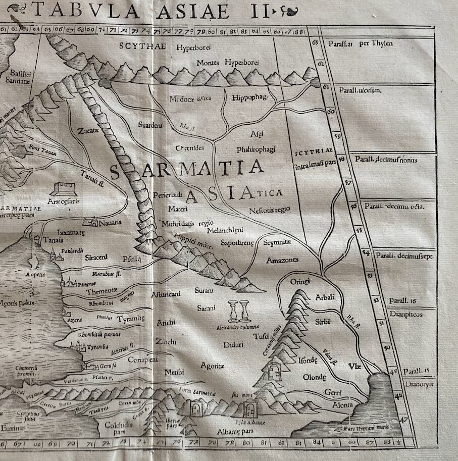 アジア第二地図（サルマチア地方）『コスモグラフィア』（1580年ラテン語版）より　髙橋麻帆書店