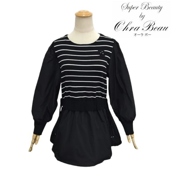 スーパービューティー ニット チュニック ボーダー タフタ素材 2511017 ブラック 2025年春夏 オーラボー 大人かわいい服 大人スタイル キレイメ Super Beauty レディース アパレル 女性 M L LL 30代 40代 50代 60代