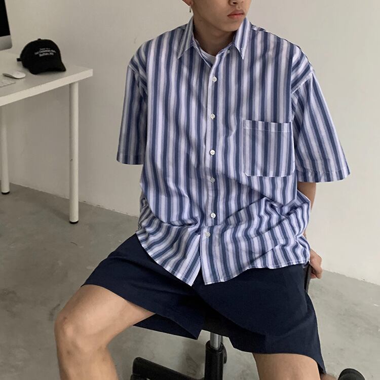 ★RETRO BLUE STRIPED TOURING SHIRT　　　A0659