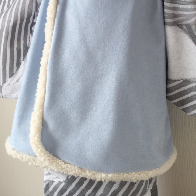 【カジュアル 着物】ふわもこ 被布コート 波/ブラック　80〜110サイズ // 送料無料 //