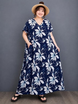大きいサイズ 新品 夏 ロングワンピース 半袖 花柄 体型カバー　ゆったり