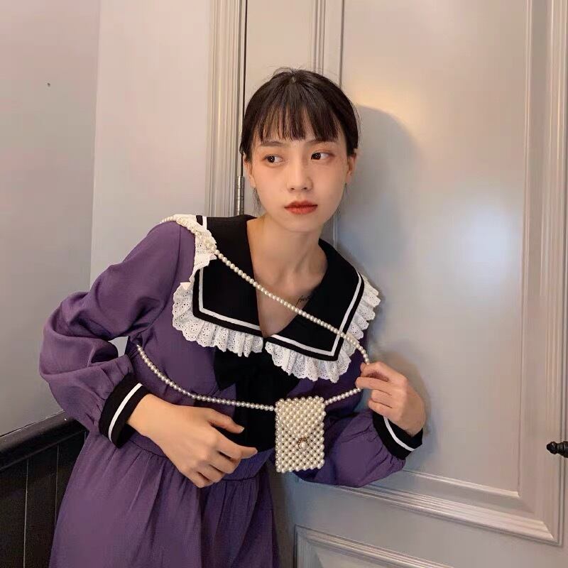 紫 セーラー ワンピース リボン 制服 パープル | LOVEYsmileSHOP