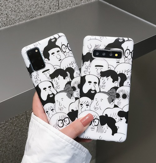キャラクター Galaxy S20/S10/S9 Plus/Note8ケース 白ｘ黒 絵♪
