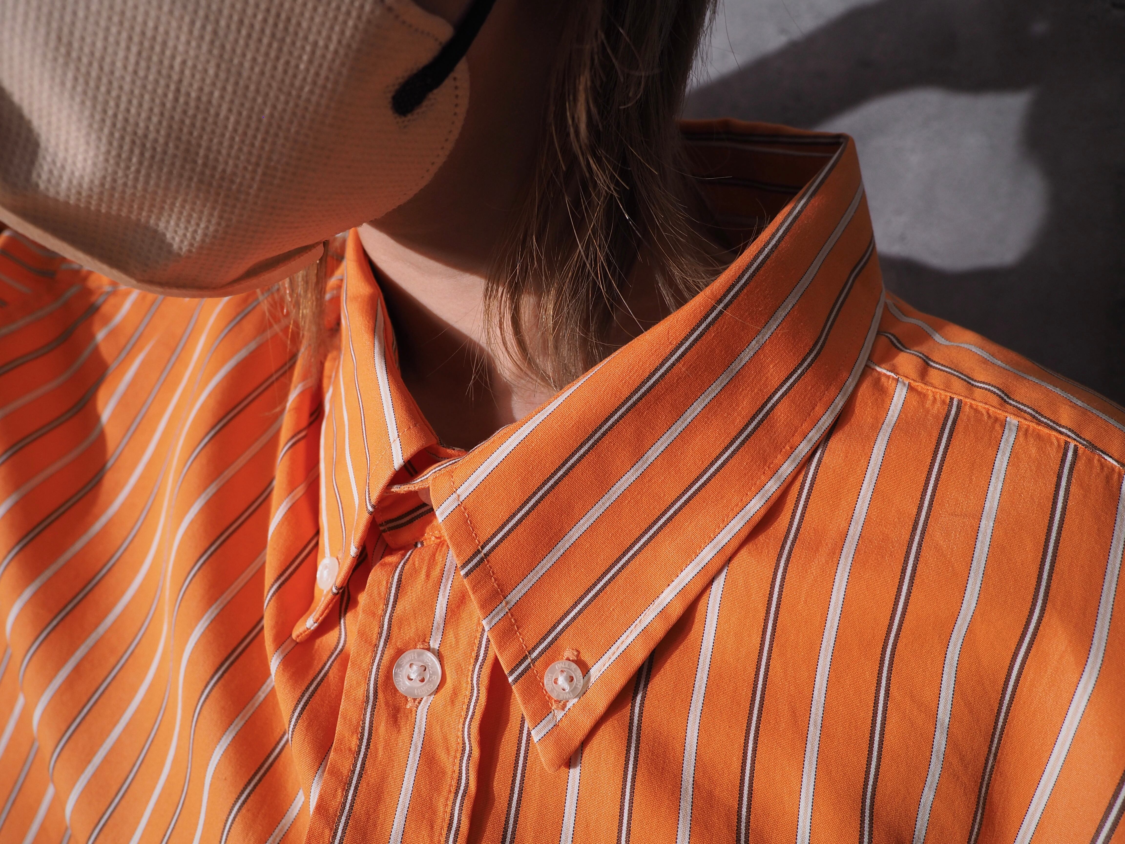 Paul Smith carrot orange color loose silhouette stripe button down shirt