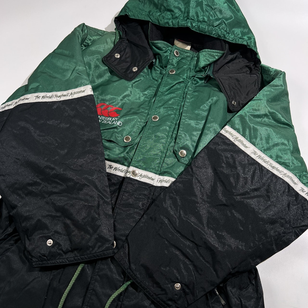 CANTERBURY カンタベリー BIGプリント ナイロン フィールド ジャケット ベンチコート サイズ L /グリーン×ブラック/ラグビー