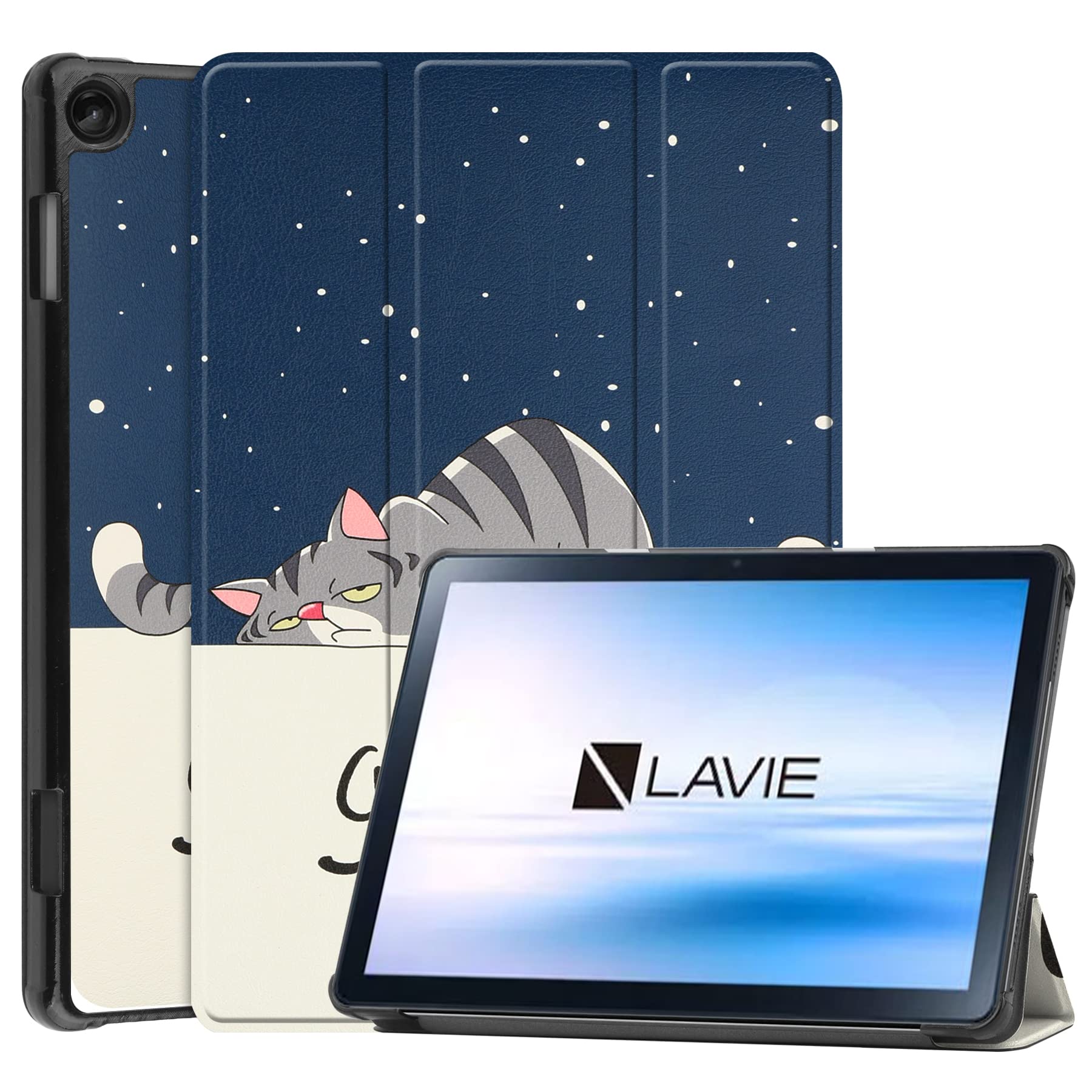 For NEC LAVIE Tab T10 (T1055/KAS,TAB10/F03) Tab Lite TL103/KAL PC-TL103KAL /LAVIE Tab 10FHD4 ケース カバー 10.1インチ タブレットケース マグネット開閉式 【CNEVISON】オートスリープ機能 耐衝撃 三つ折りスタンド 角度調整 軽量 薄型 保護ケース (猫)