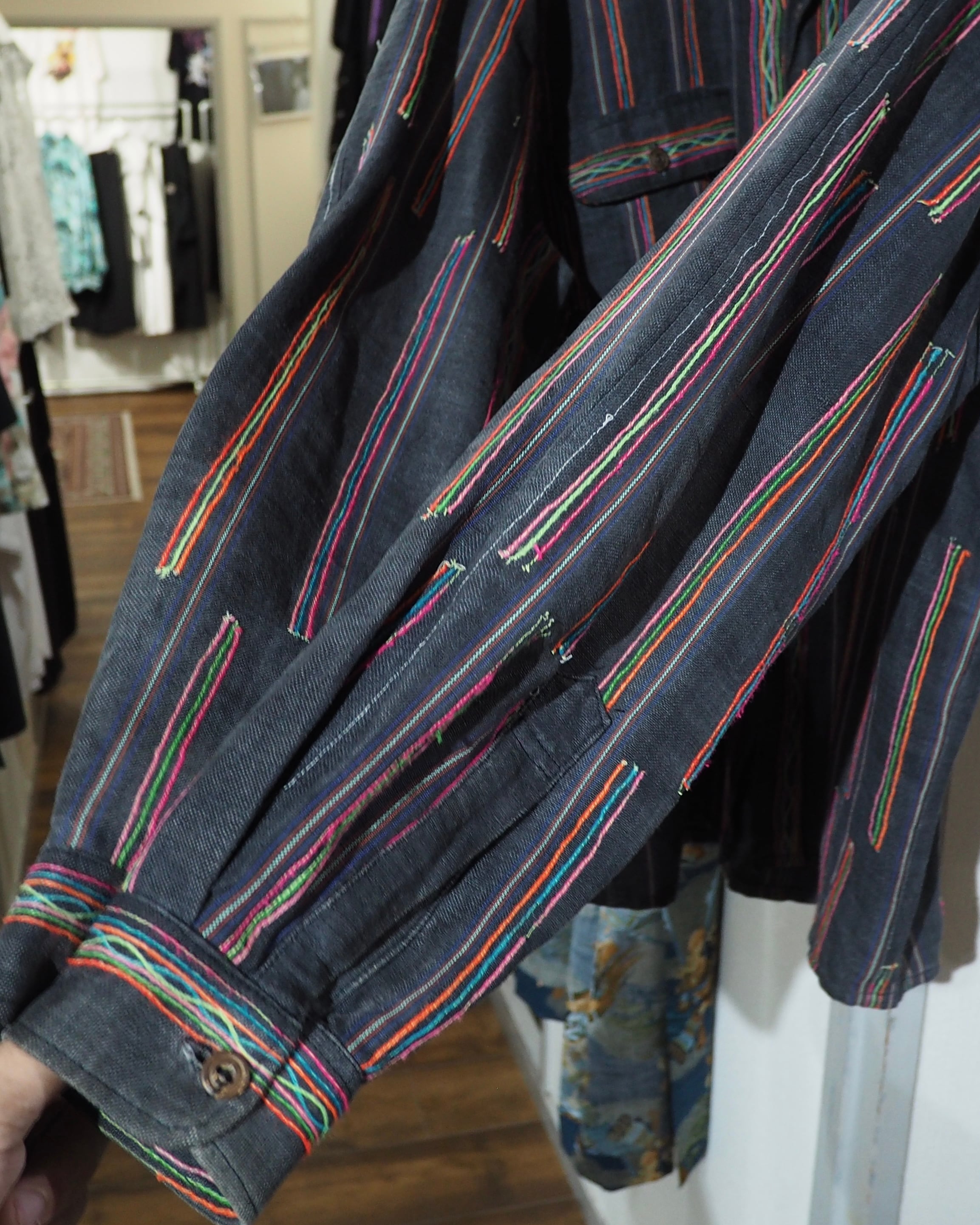 Colorful Thread Stripe Embroidery vintage Over Dyed shirt