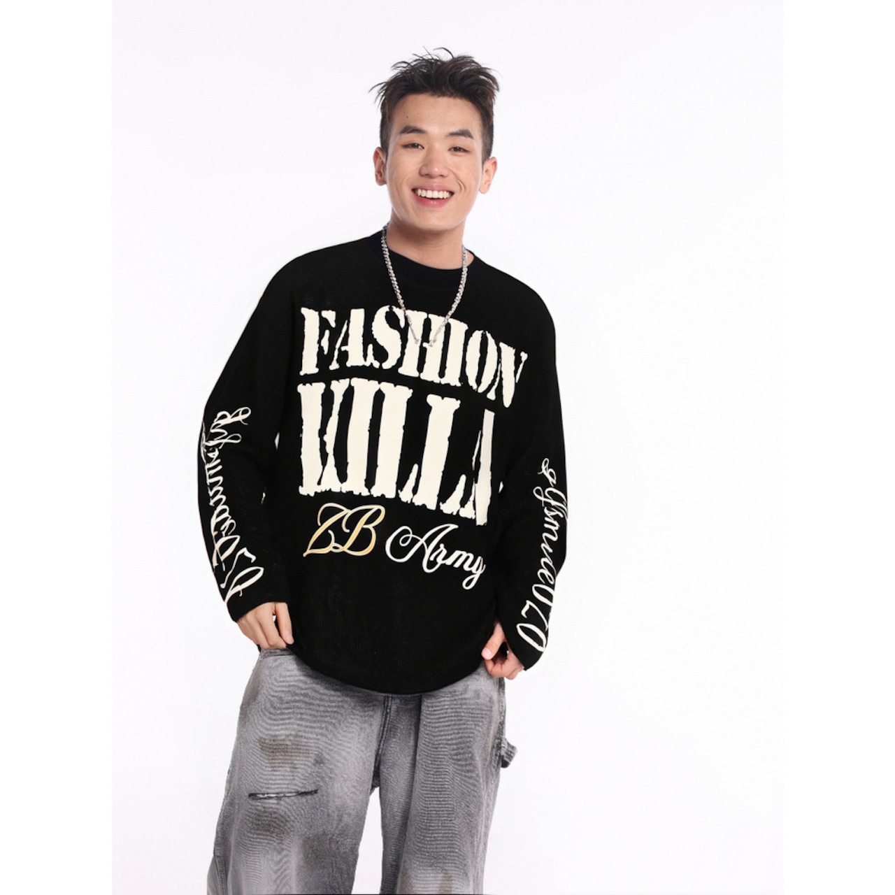 VINTAGE ストリート レタリングワッフル ロングTシャツ T1814