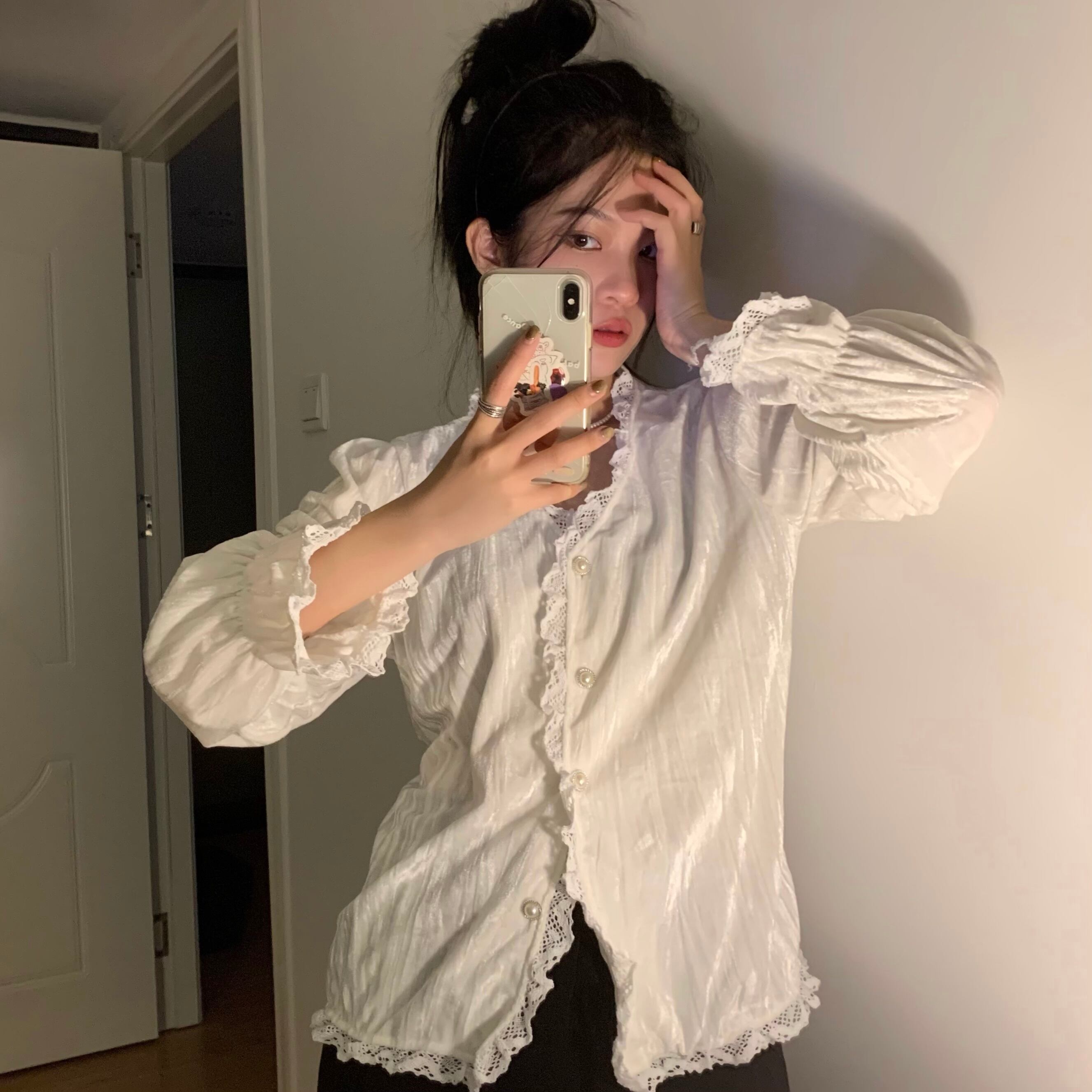 シャツ オータムウィンタートップス スタイルレースホワイト ロング 秋物 冬物 ステッチ 1号婦人35224458769