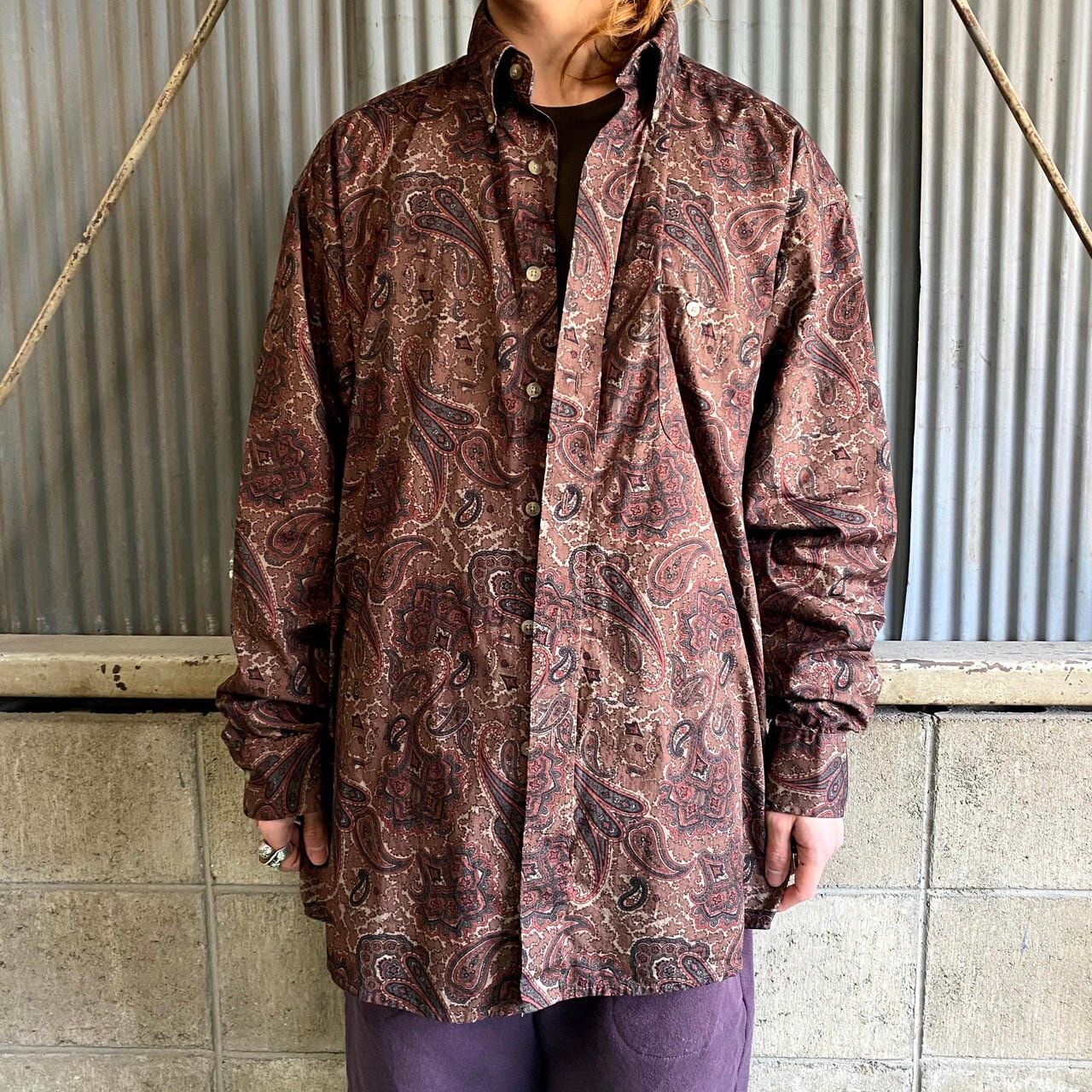Wrangler ラングラー ペイズリー柄 長袖ボタンダウンシャツ メンズXL