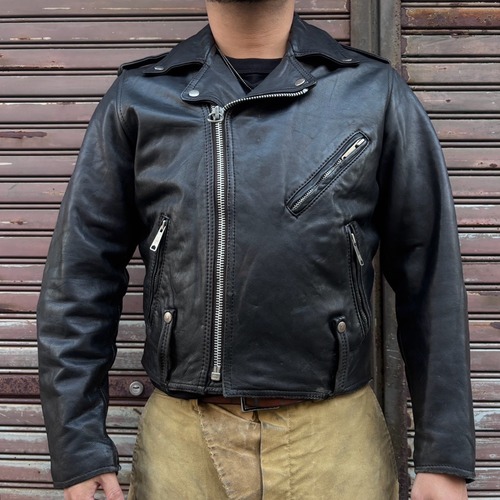 70s Harley-Davidson ダブルライダース レザージャケット ハーレーダビットソン 44REG ブラック 本革 ヴィンテージ 黒 革ジャン 80s