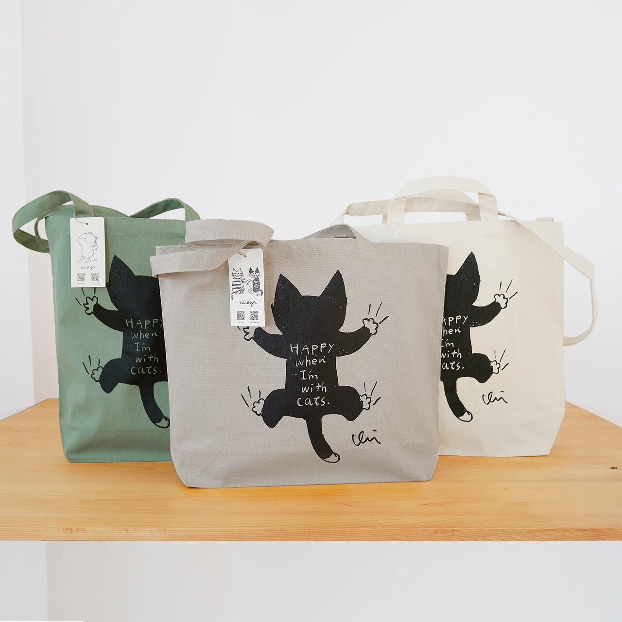 トートバッグ Clinging Cat [せなかねこ] M ナチュラル | necoya