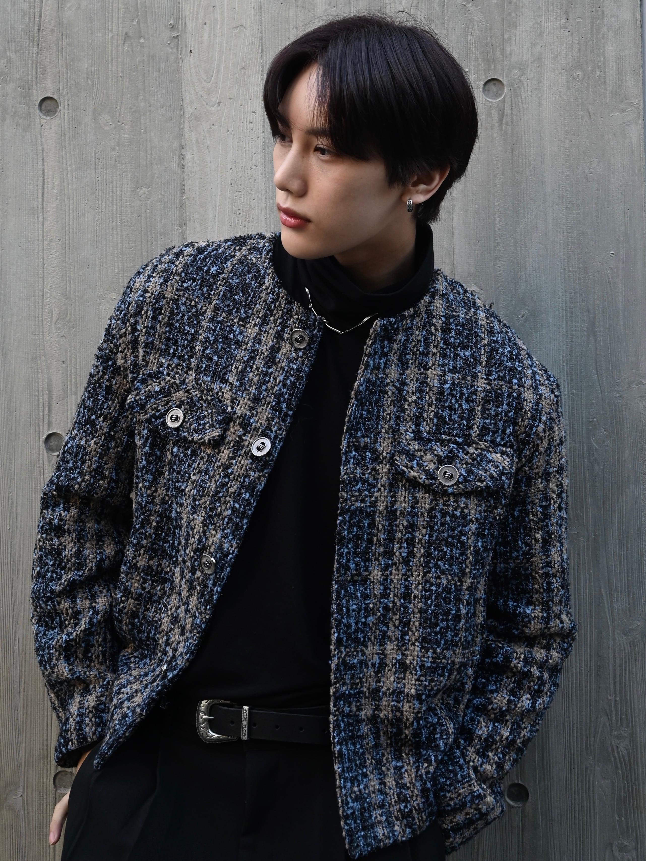 ALUDE SELECT】blue chuck tweed jacket | 【ALUDE】韓国メンズ ALUDE SELECT】blue chuck tweed jacket | 【ALUDE】韓国メンズ