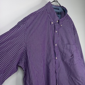 ノーティカ　ストライプ　BDシャツ　ボタンダウン　長袖　刺繍ロゴ　オーバーサイズ