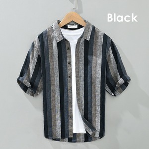 【M-3XL】Wide Stripe Short Sleeve Shirt / ワイド ストライプ 半袖 シャツ