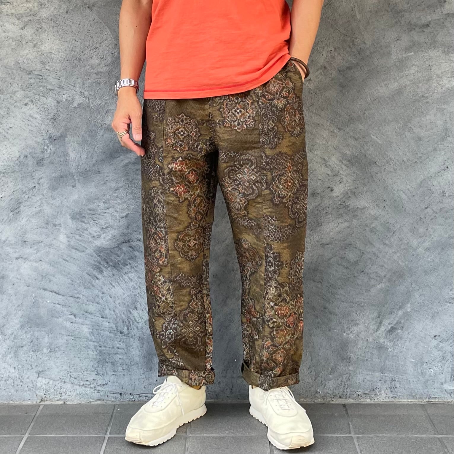 着物リメイクパンツ - kimono elastic waist pants