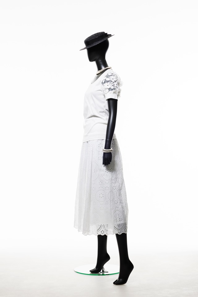 【221S017】タックロングスカート　A_ホワイト×ホワイト