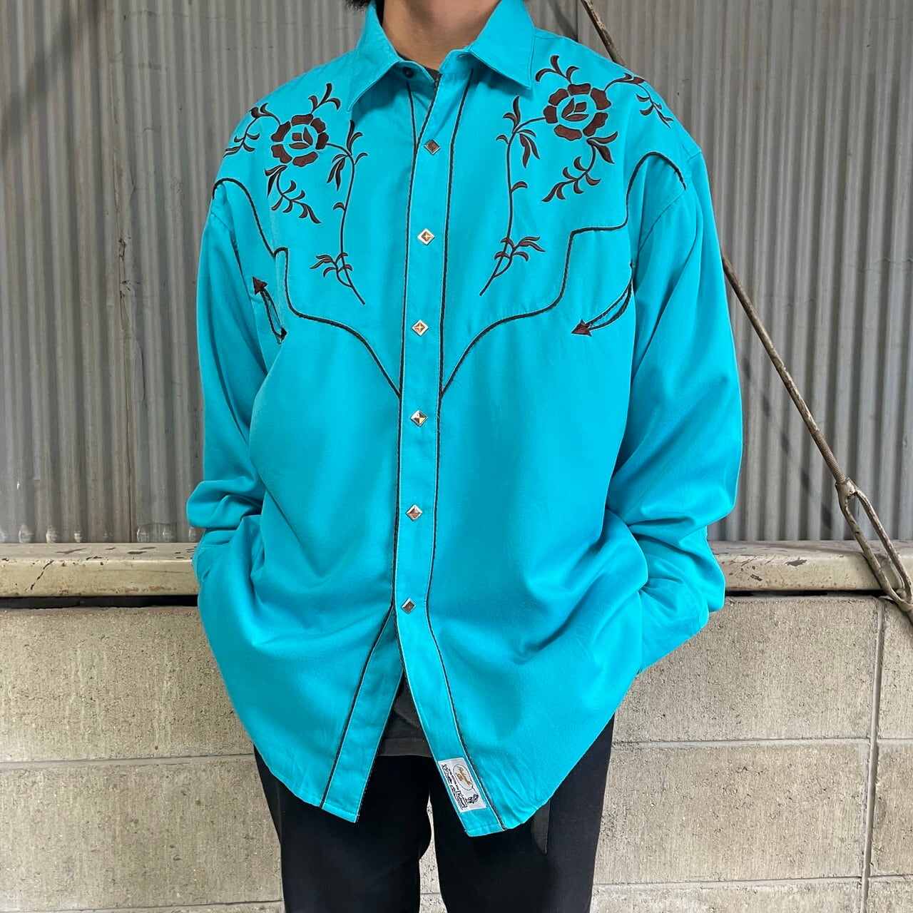 Panhamdle Slim 長袖 花柄 刺繍 ウエスタンシャツ メンズXL 古着 