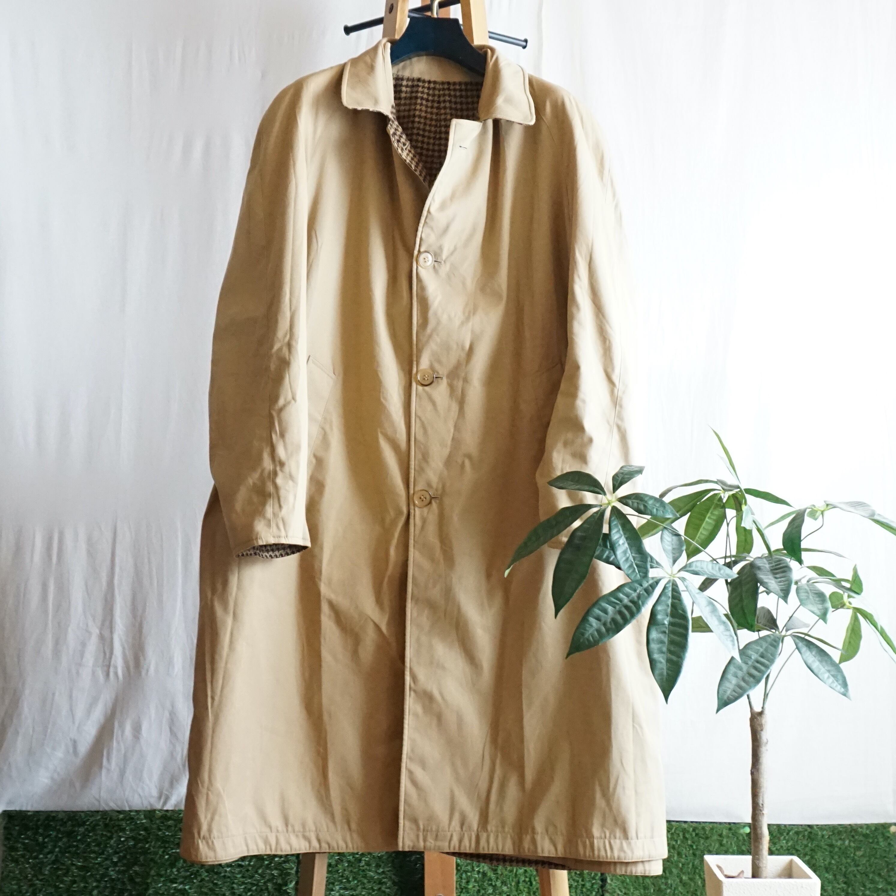 イタリア　チェックコート　ヴィンテージ　リバーシブル イタリア 千鳥格子チェック柄 ツイード リバーシブルコート Italy