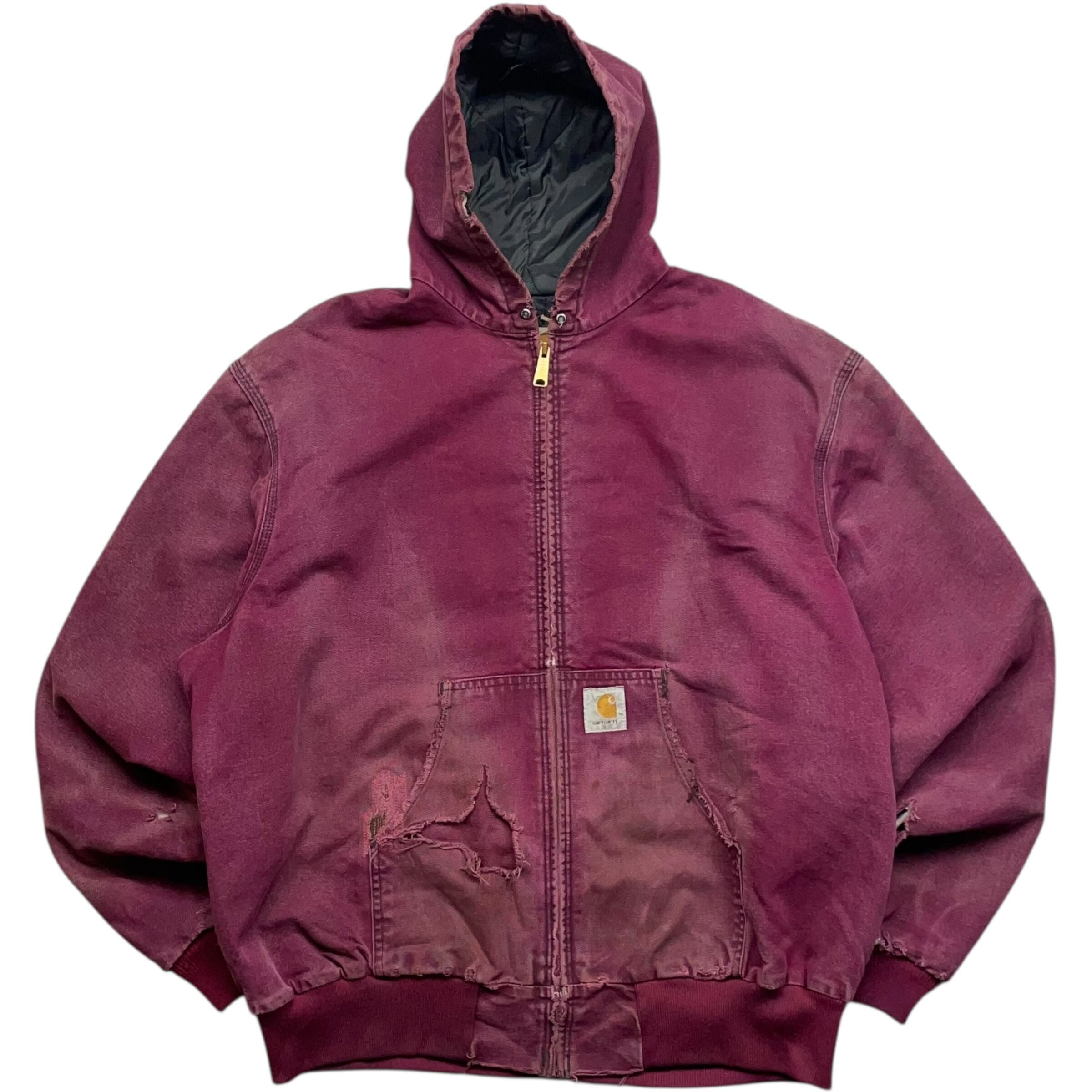 《XXL》 Carhartt カーハート 希少カラー アクティブジャケット ワークジャケット フェード ハチノス ボロ ワインレッド USA製 90年代 vintage no.9504