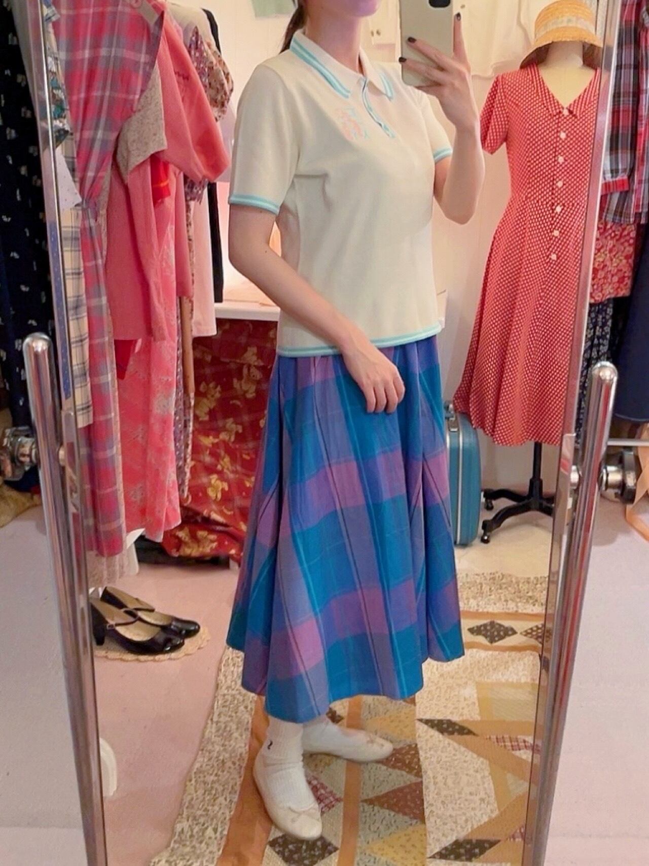 pastel mint blue line polo knit