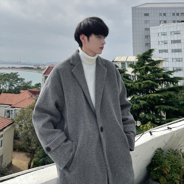 ショート丈 チェスターコート 無地 オーバーサイズ ワンボタン ドロップショルダー アウター 通勤 通学 メンズ 取寄 発送目安14 21日営業日 Laff Store For Men ショップ情報 配送スケジュールを必ずご確認下さい