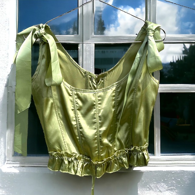 【LADIES】vintage shoulder ribbon satin tops