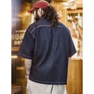 Patch pocket denim shirt  0863