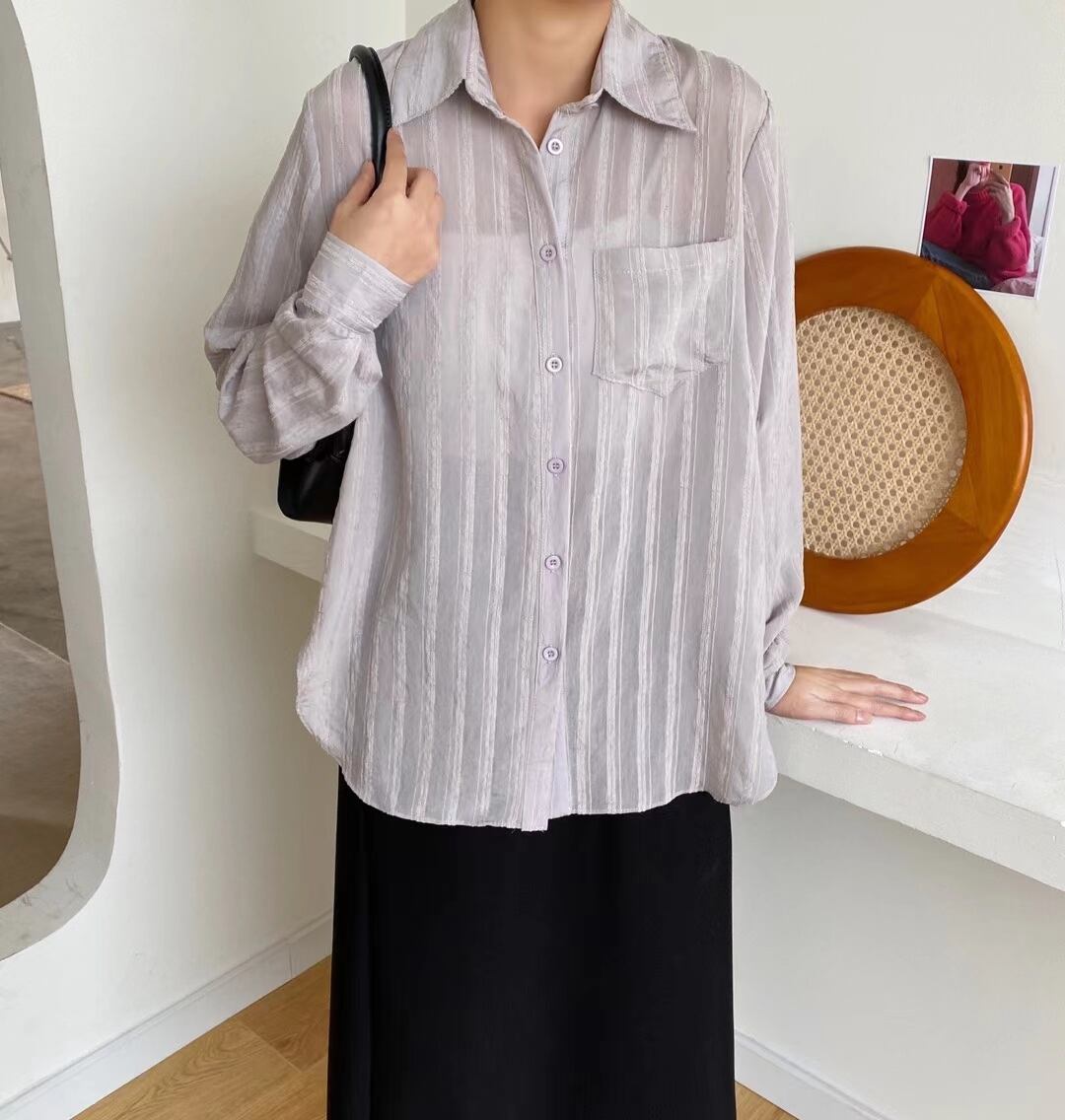 シアーストライプシャツ　 AJ−2205-1130