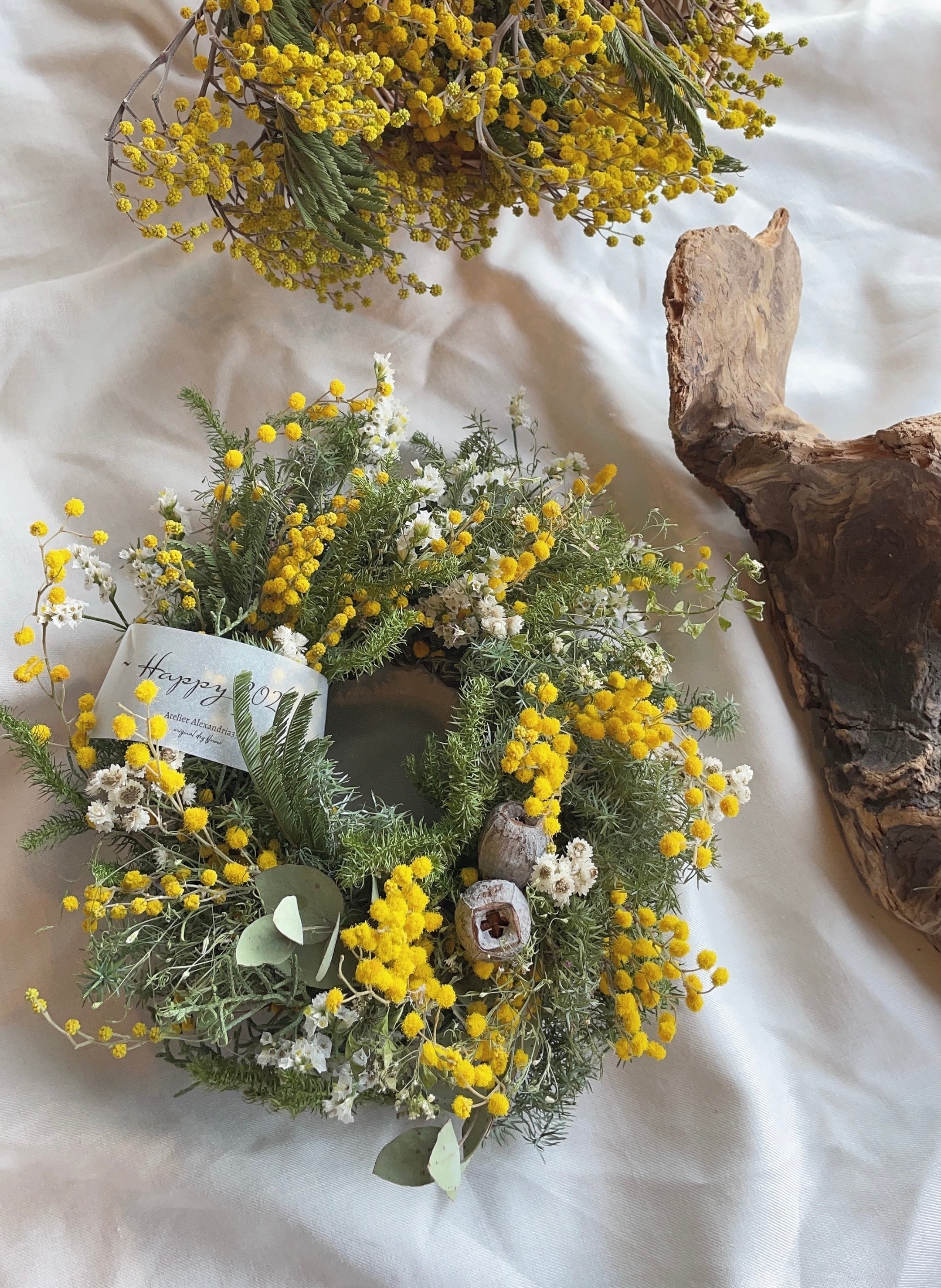 mimosa wreathe〜ミモザミランドールのコロンとしたリース | alexandria33