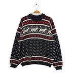 70s ダーレオブノルウェイ 鹿柄 雪柄 ノルウェイ製 ヴィンテージ ウールセーター 肉厚ウール ブラック DALE OF NORWAY サイズL相当 古着 CH1103