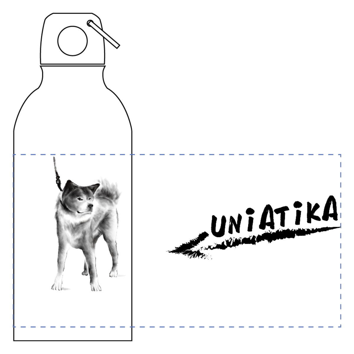 秋田犬水墨画アルミマウンテンボトル400ml | UNIATIKA