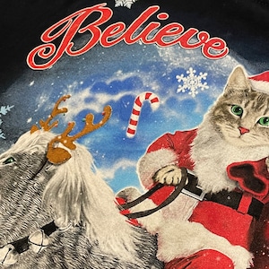【FRUIT OF THE LOOM】猫 サンタ トナカイ アニマルプリント Tシャツ クリスマス  2XL ビッグサイズ オーバーサイズ us古着 アメリカ古着