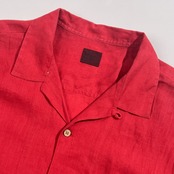 リネン100% Papas パパス 半袖 オープンカラー シャツ M /レッド系 メンズ