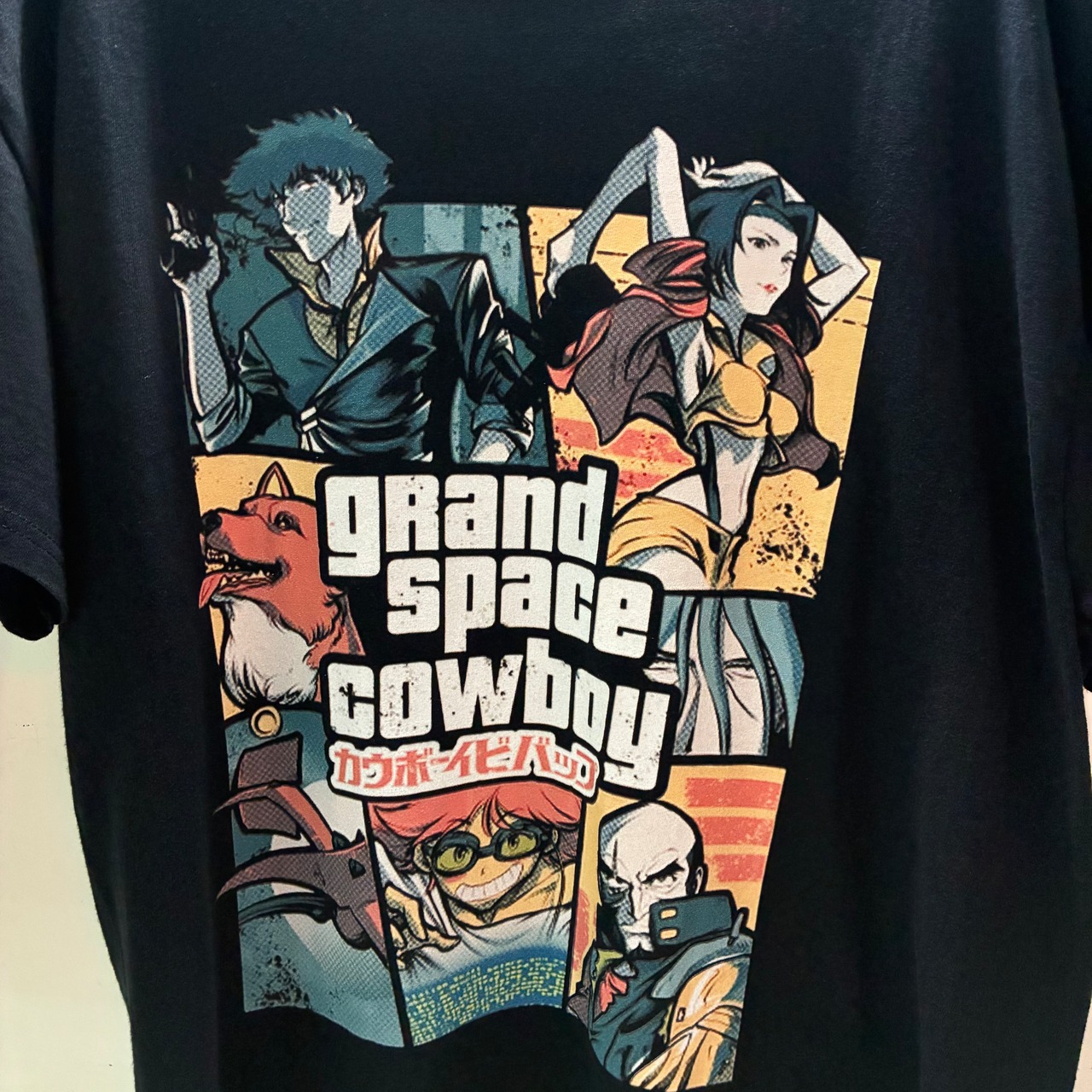 GTA風デザイン カウボーイビバップ パロディTシャツ Grand Space Cowboy アニメTシャツ ブラック