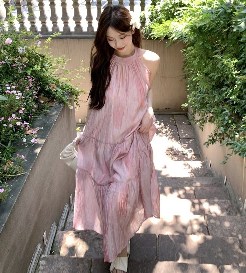 レディース ワンピース ティアード ロングワンピース ノースリーブ