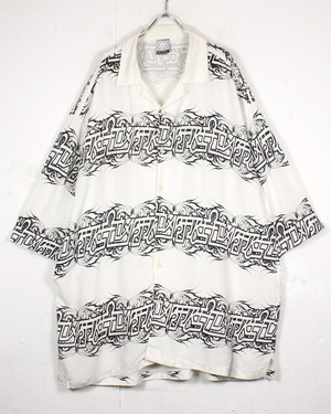 【Caka act2】Tribal Print × Rhinestone Design Vintage Loose Open Collar S/S Shirt