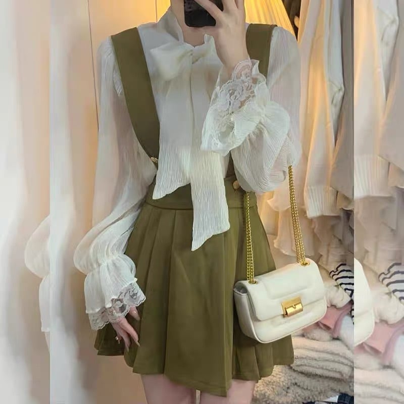 セクシー 等しく フリルブラウス プリーツスカート