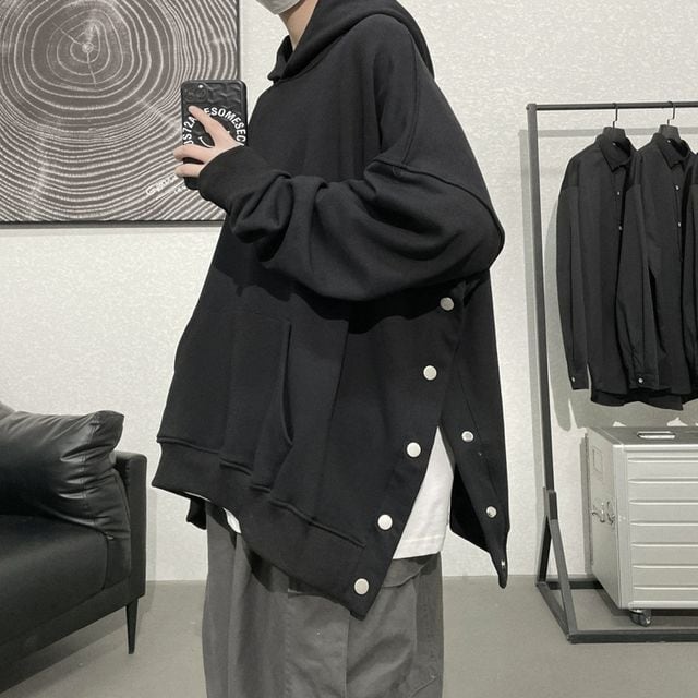 【予約販売】パーカー シンプル 長袖 メンズ スエット グレー ブラック ゆったり カジュアル こなれ感 お洒落 韓国 トレンド 春 M/L/XL