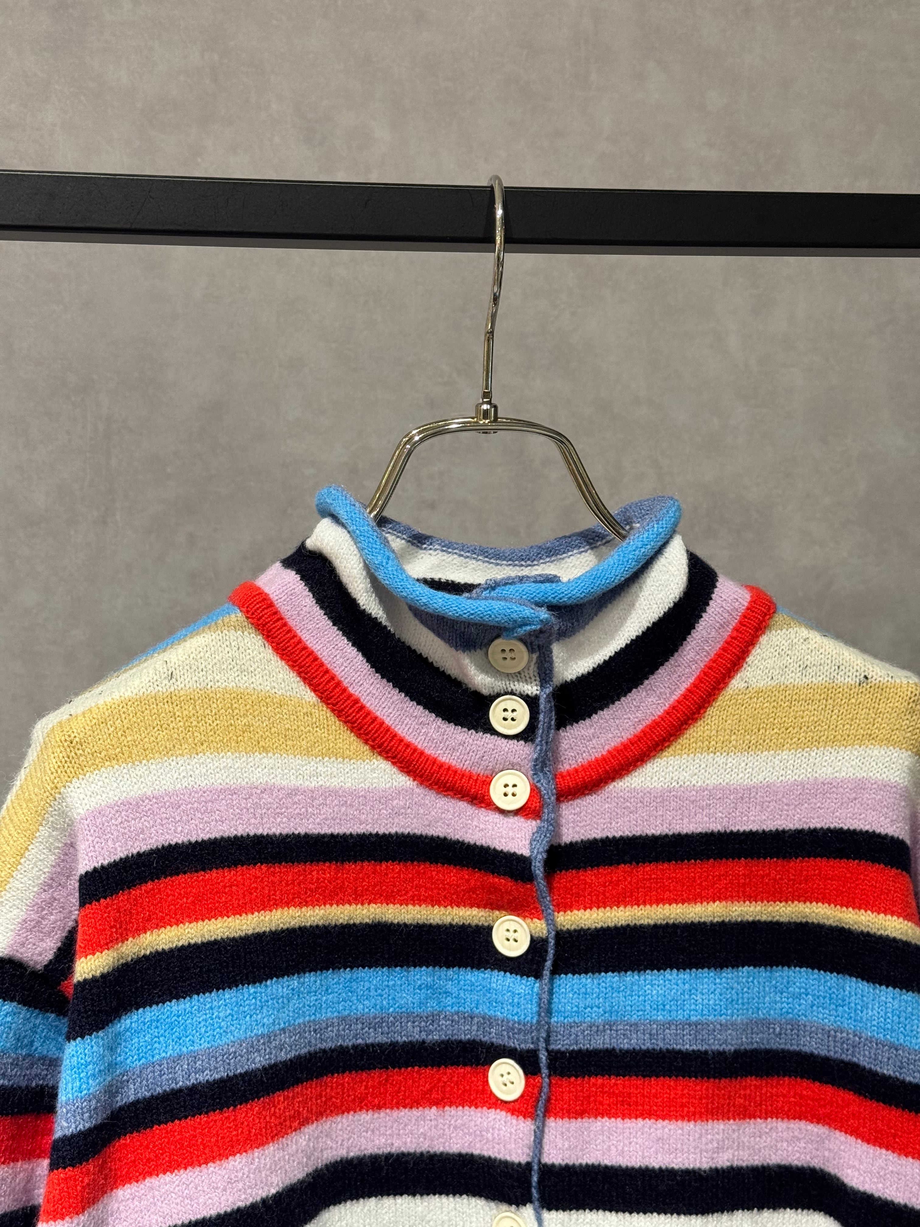 multi color high neck knit cardigan
